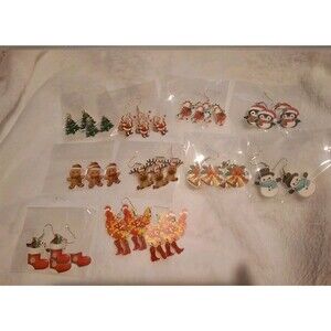 Christmas Holiday Winter Santa Holiday Fish Hook Earrings Lot of 10 Mixed Styles
